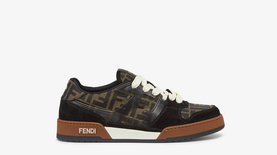 Fendi Match Sneakers  Brown FF jacquard and black suede fabric low-tops